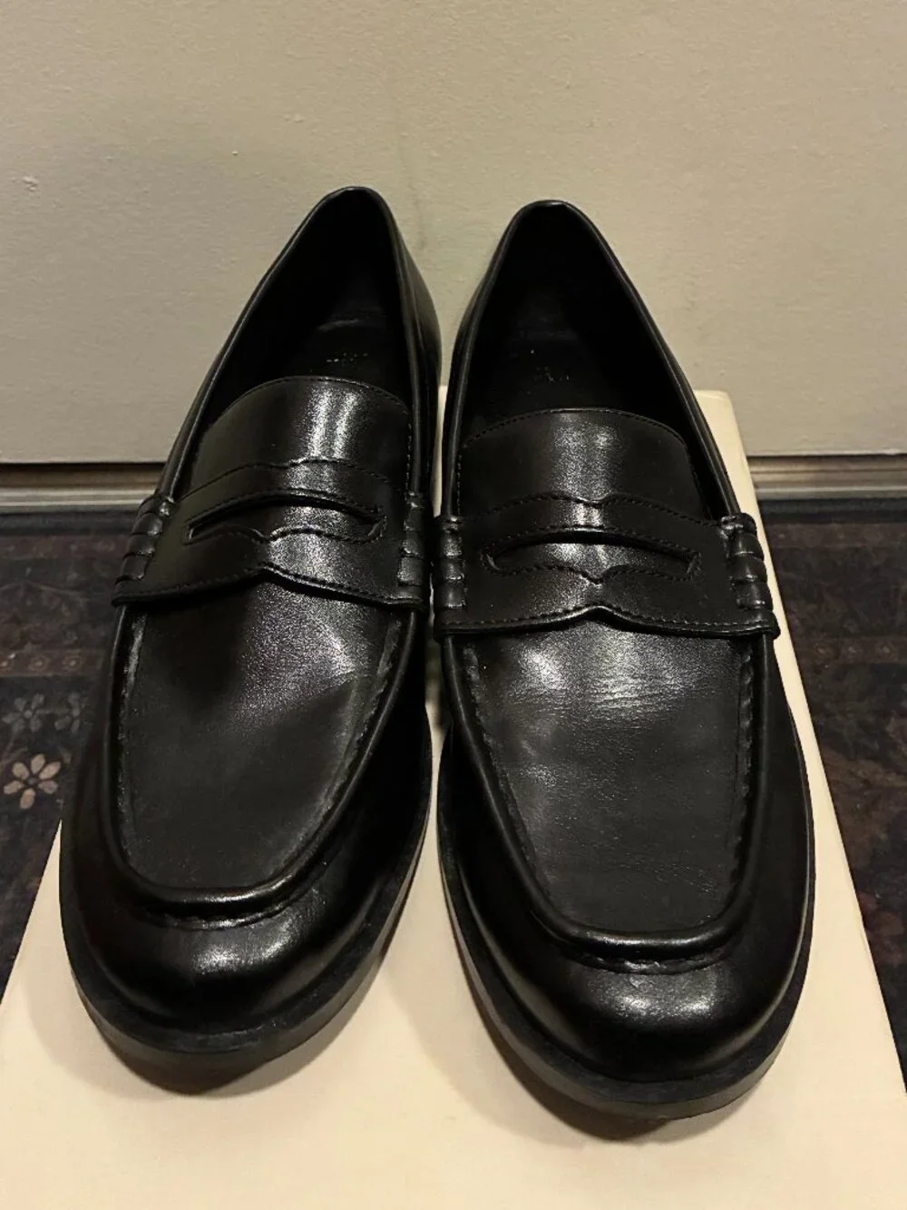 Black faux leather penny loafers - Womens Size US 9